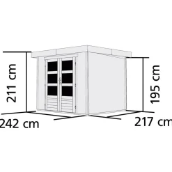 Karibu Gartenhaus-Set Askola 3 mit Anbaudach 2,40 m mit Seiten- und Rückwand terragrau