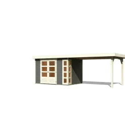 Karibu Gartenhaus-Set Kerko 4 mit Anbaudach 2,8 m terragrau