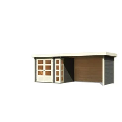 Karibu Gartenhaus-Set Kerko 3 mit Anbaudach 2,8 m mit Seiten- und Rückwand terragrau