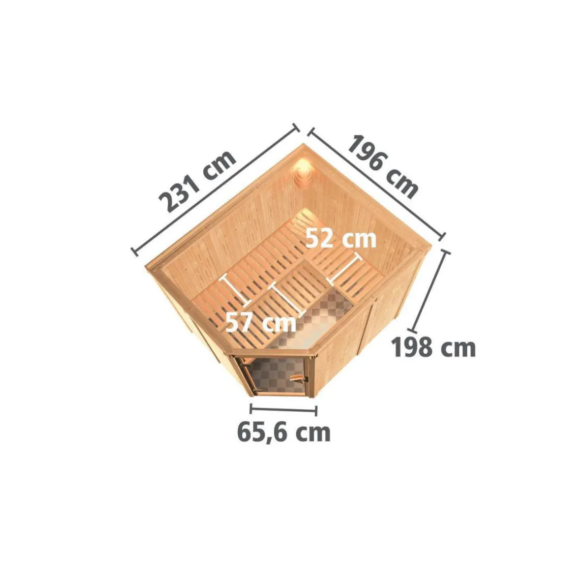 Karibu Sauna Malin Eckeinstieg 9 kW externe Strg modern Tür graphit ohne Kranz