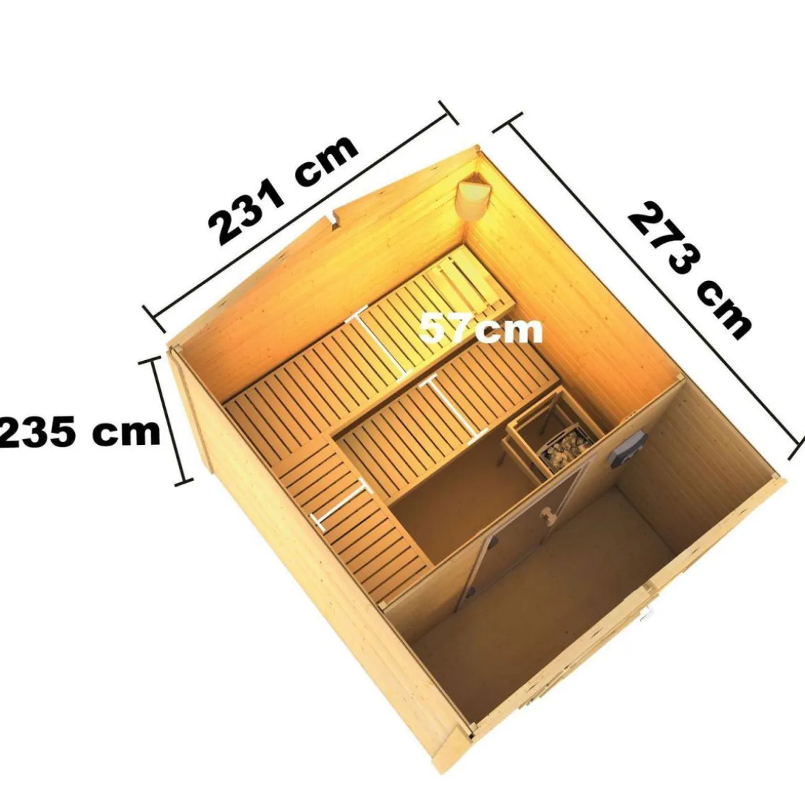 Karibu Saunahaus Bosse 1 38 mm 9 kW Bio Ofen externe Strg moderne Tür