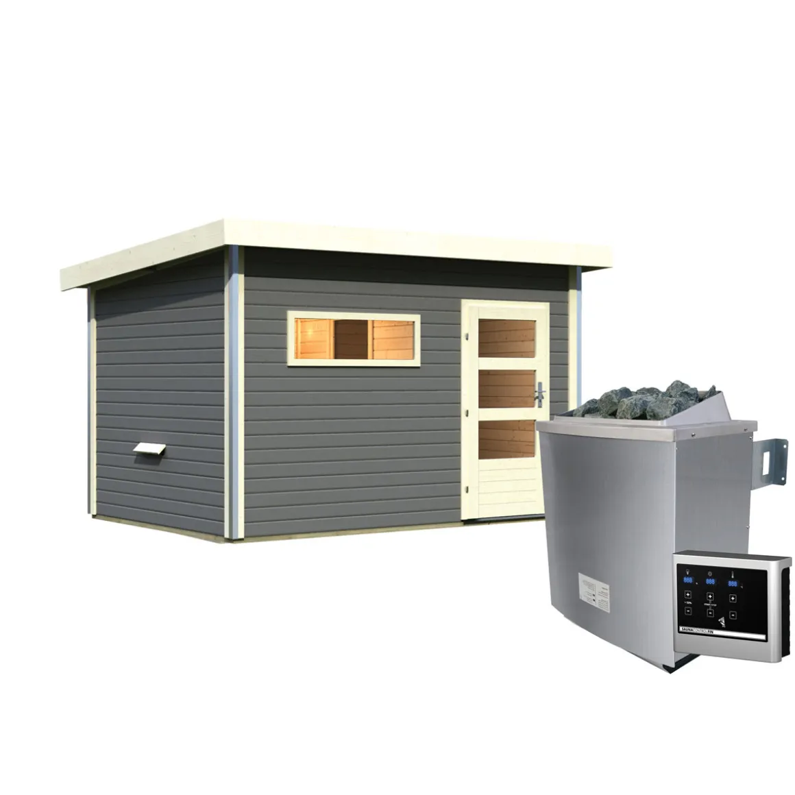 Karibu Saunahaus Skrollan 3 terragrau externe Steuerung