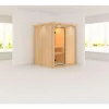 Karibu Systemsauna Minja 68 mm ohne Ofen mit Kranz