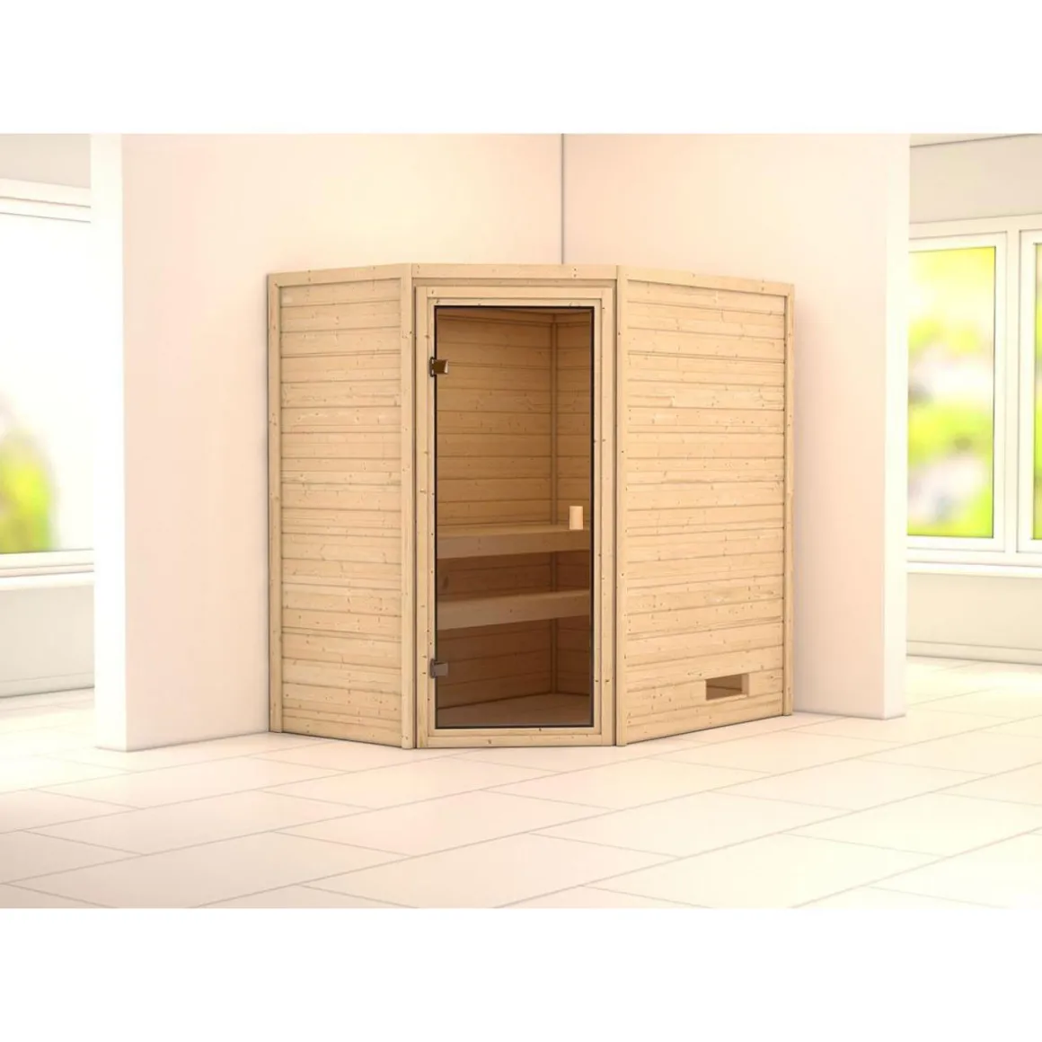 Karibu Systemsauna Svea Eckeinstieg ohne Kranz ohne Ofen
