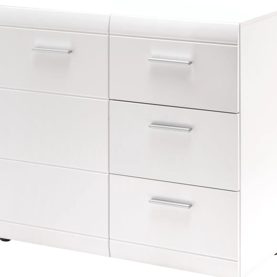 Kommode Adison Fronten in Hochglanz mit Rillenfräsung 96 x 86 x 40 cm weiß