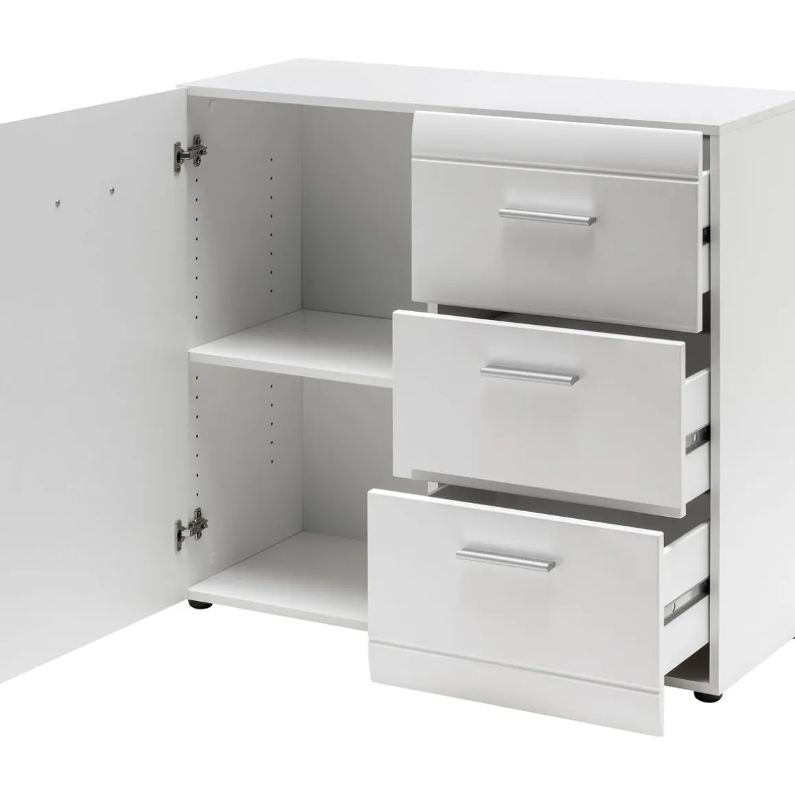 Kommode Adison Fronten in Hochglanz mit Rillenfräsung 96 x 86 x 40 cm weiß