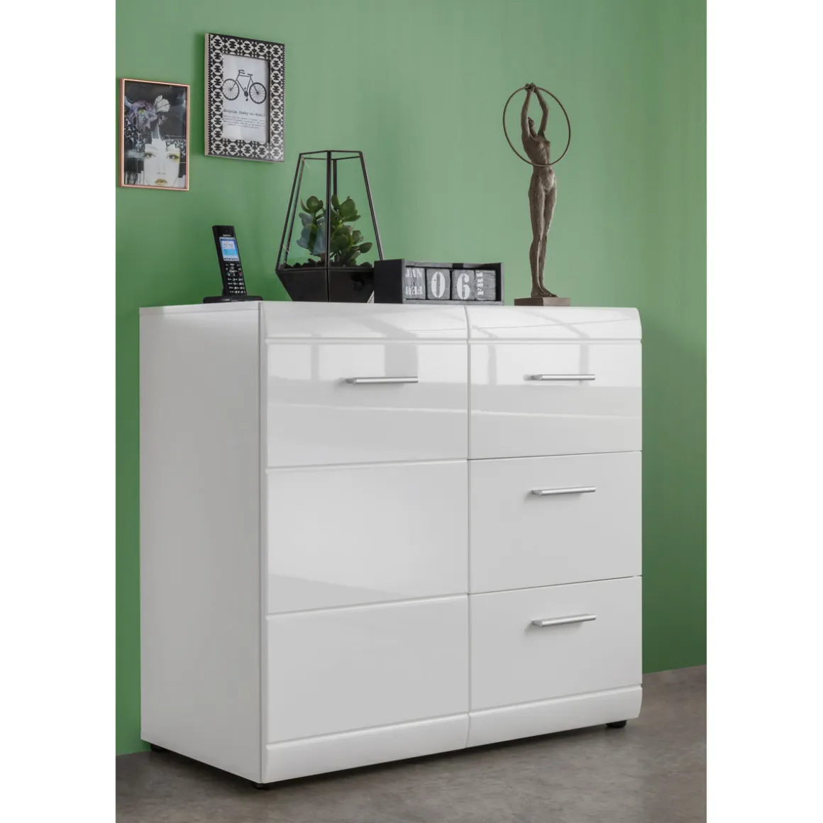 Kommode Adison Fronten in Hochglanz mit Rillenfräsung 96 x 86 x 40 cm weiß