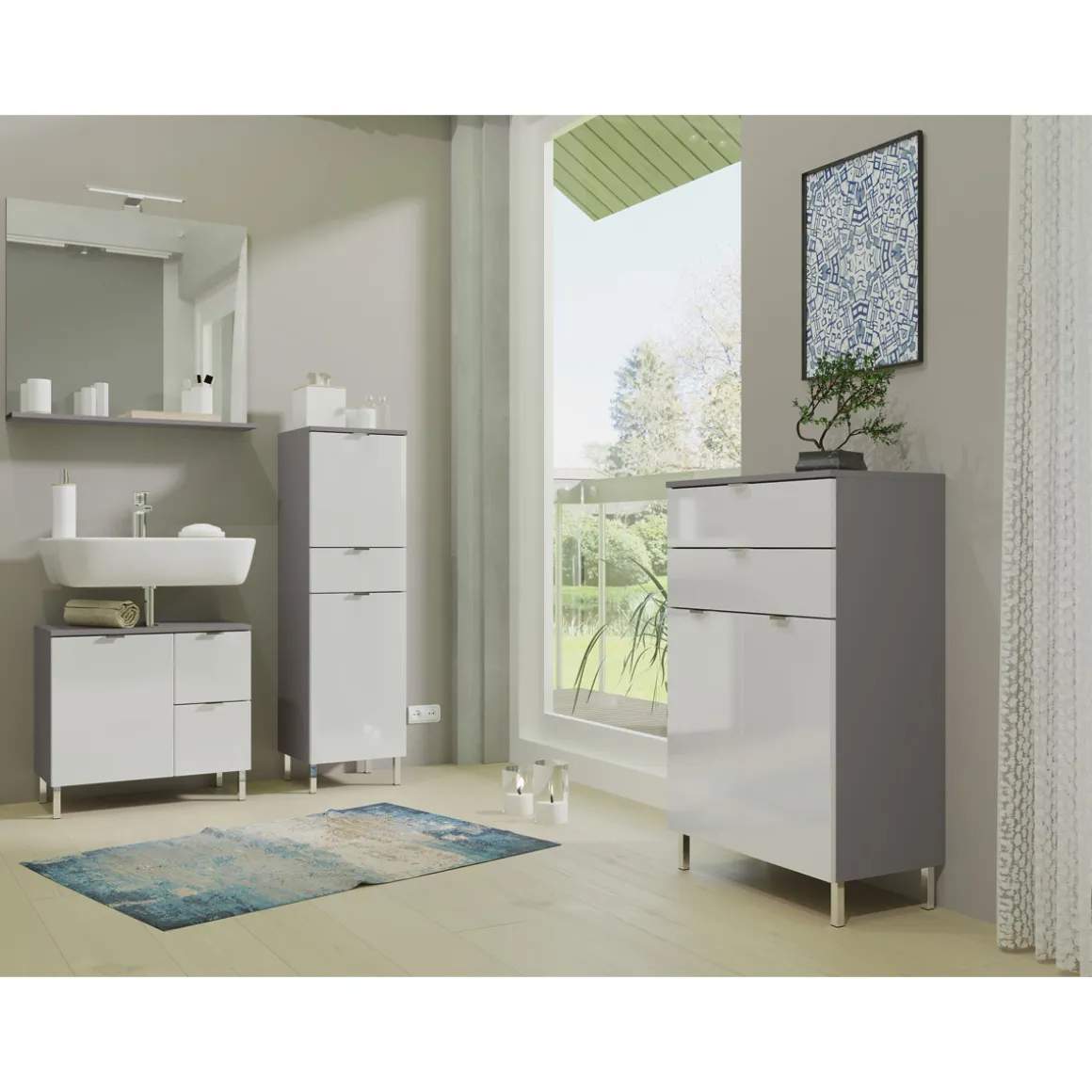 Kommode Maureen 2 Schubkästen 60 x 97 x 34 cm graphit/weiß