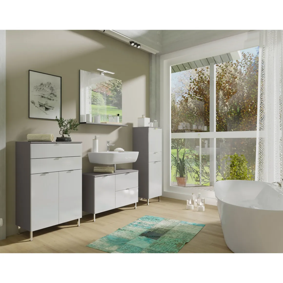 Kommode Maureen 2 Schubkästen 60 x 97 x 34 cm graphit/weiß