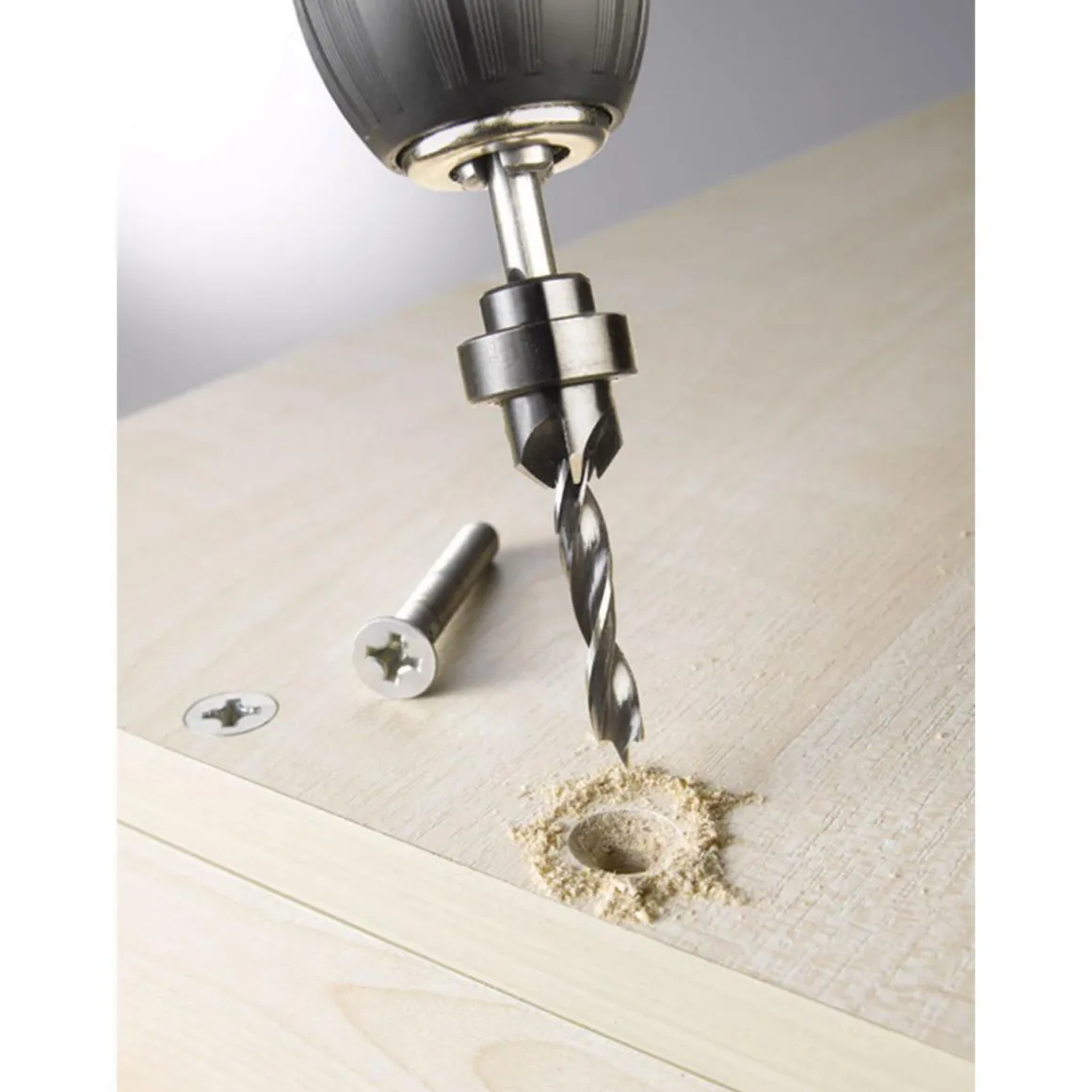 kwb Holzspiralbohrer-Set mit Aufstecksenker und Tiefenstop 3 teilig Durchmesser 4 mm