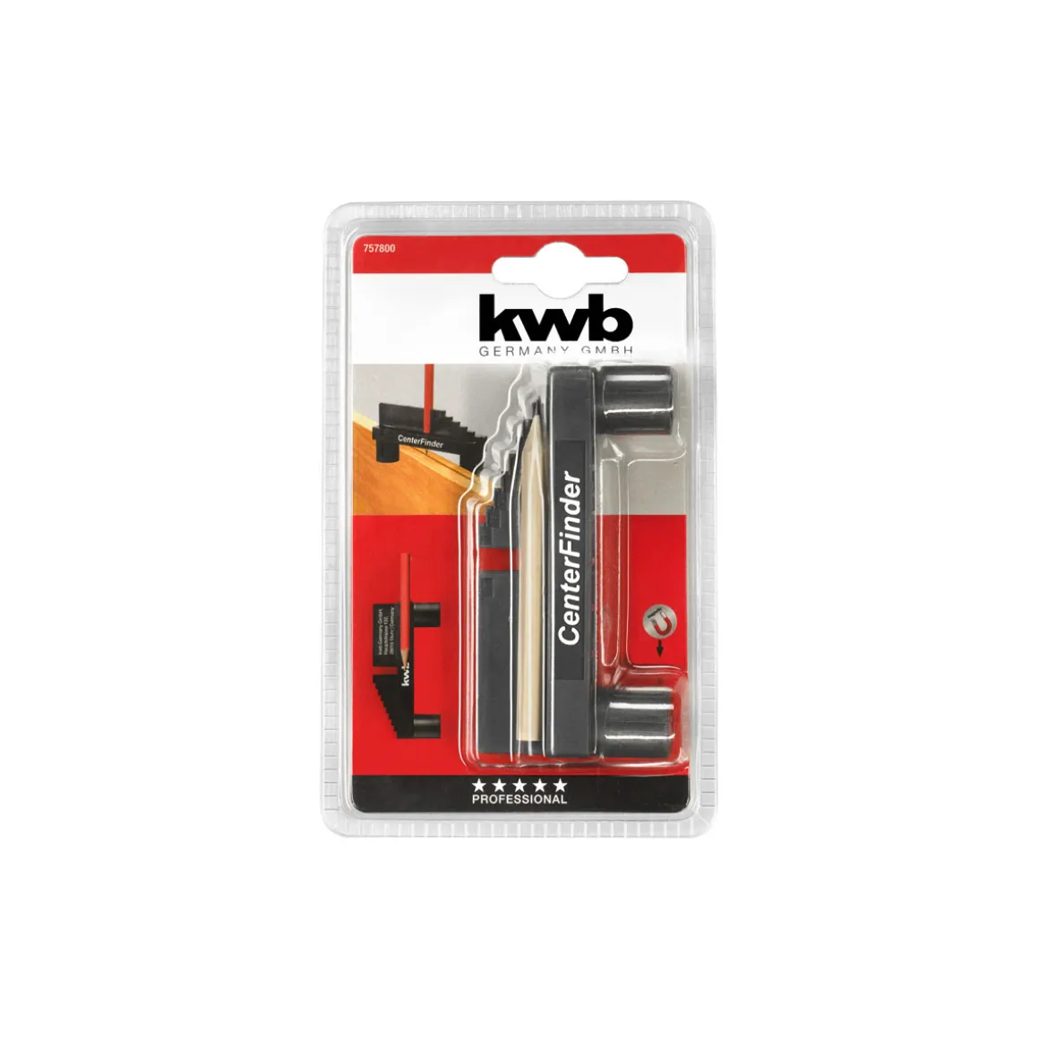 kwb Mittenfinder mit Bleistift und metrischer Skala als Anzeichenhilfe von 1-20 mm