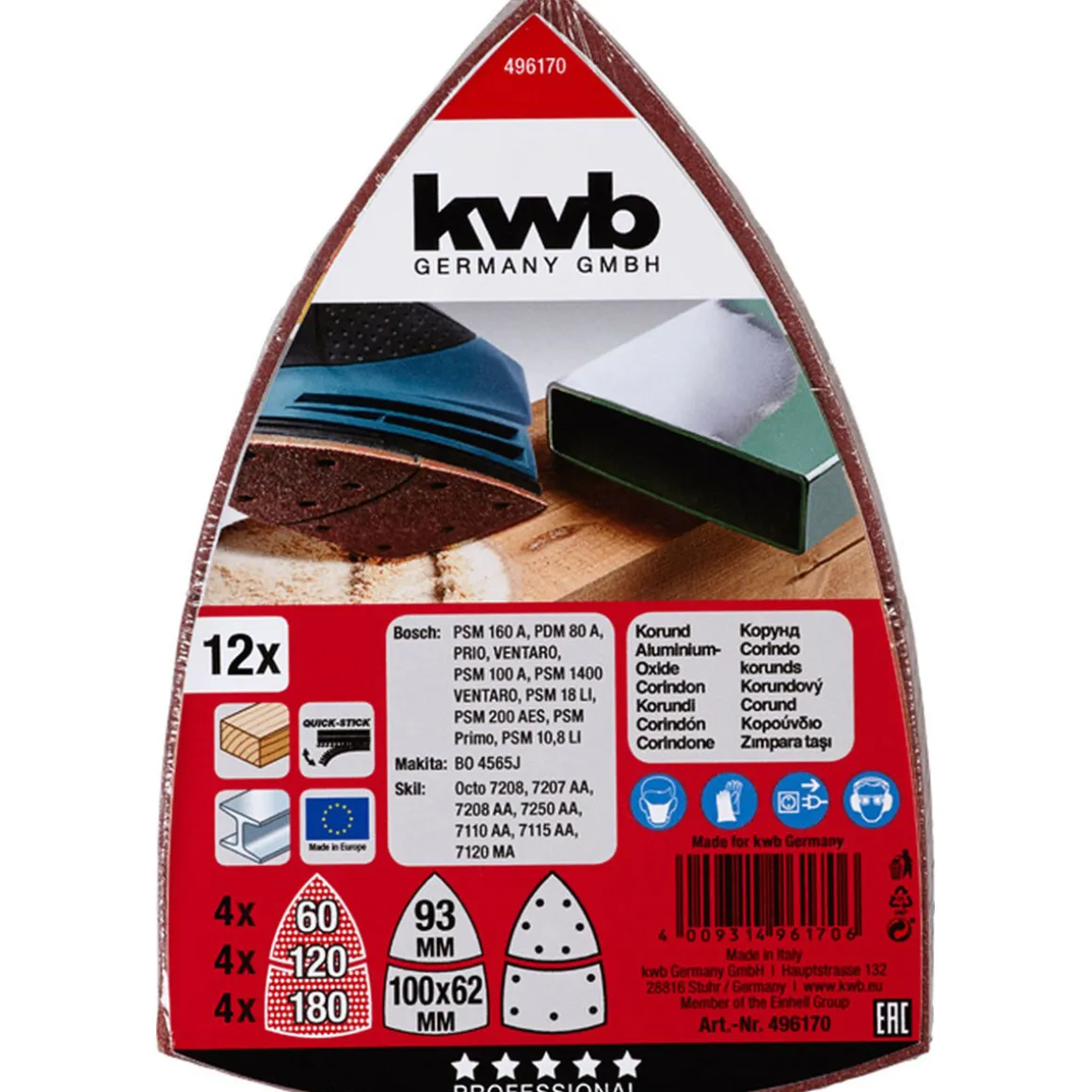 kwb Schleifdreiecke Quick Stick Holz und Metall