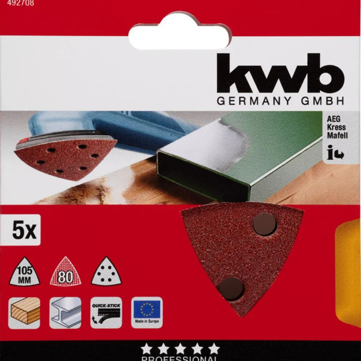 kwb Schleifdreiecke Quick Stick Holz und Metall 105 mm K80