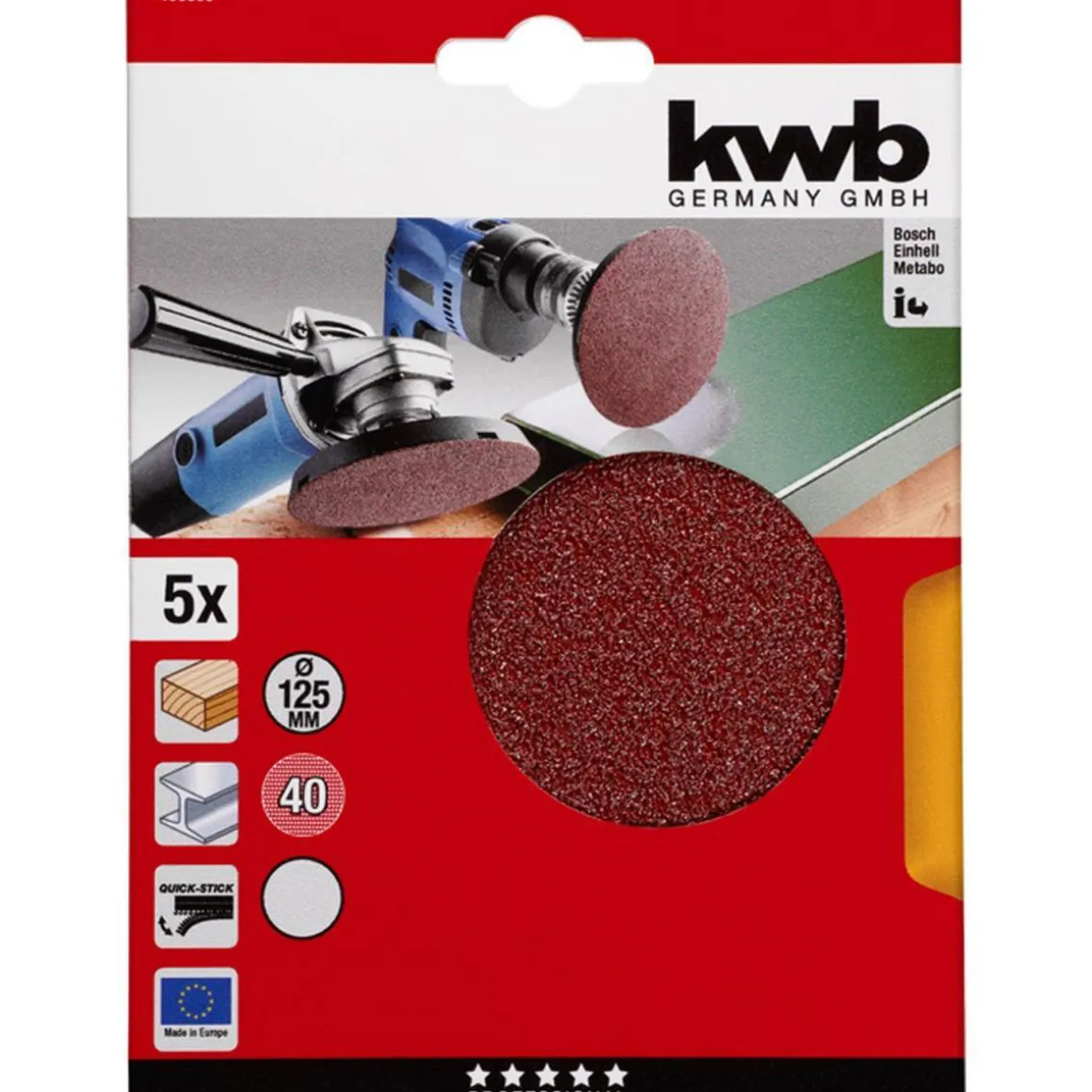kwb Schleifscheiben Quick-Stick Holz und Metall Durchmesser 125 mm K40