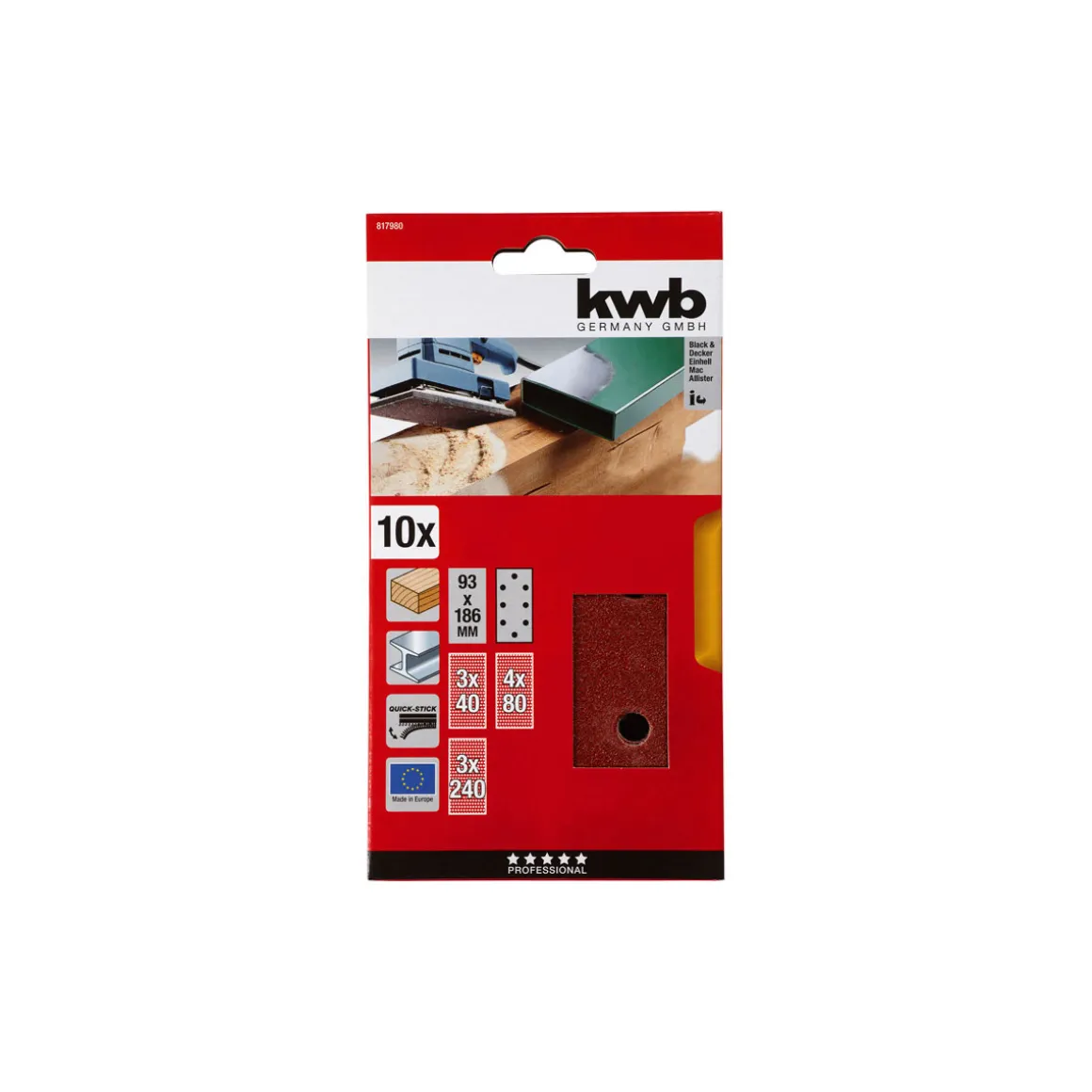 kwb Schleifstreifen Quick-Stick Holz und Metall 93 x 186 mm 10 teilig