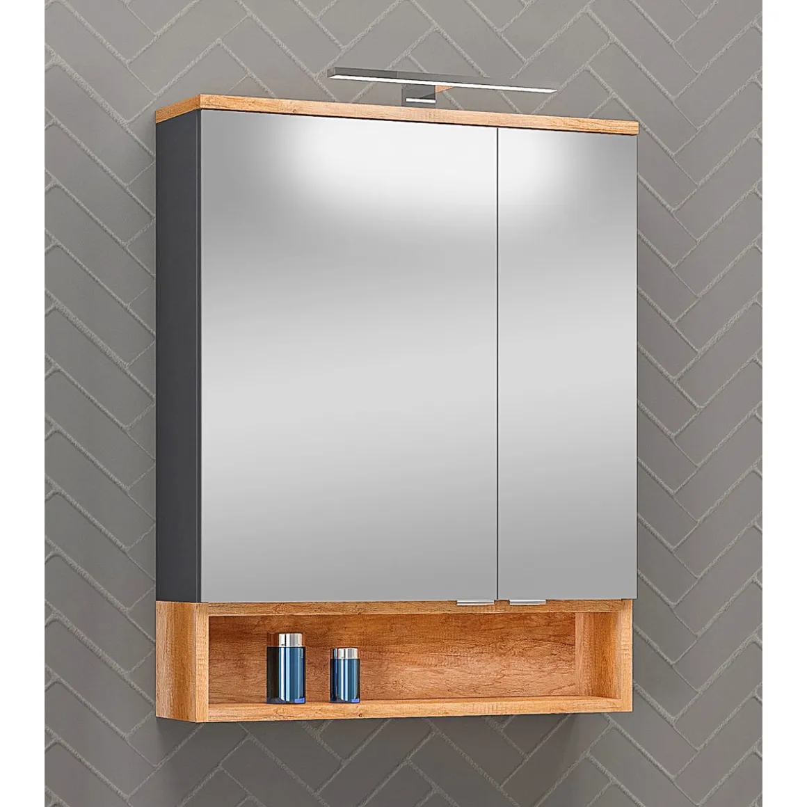 LED-Spiegelschrank Nelle anthrazit Eiche Country 60 cm