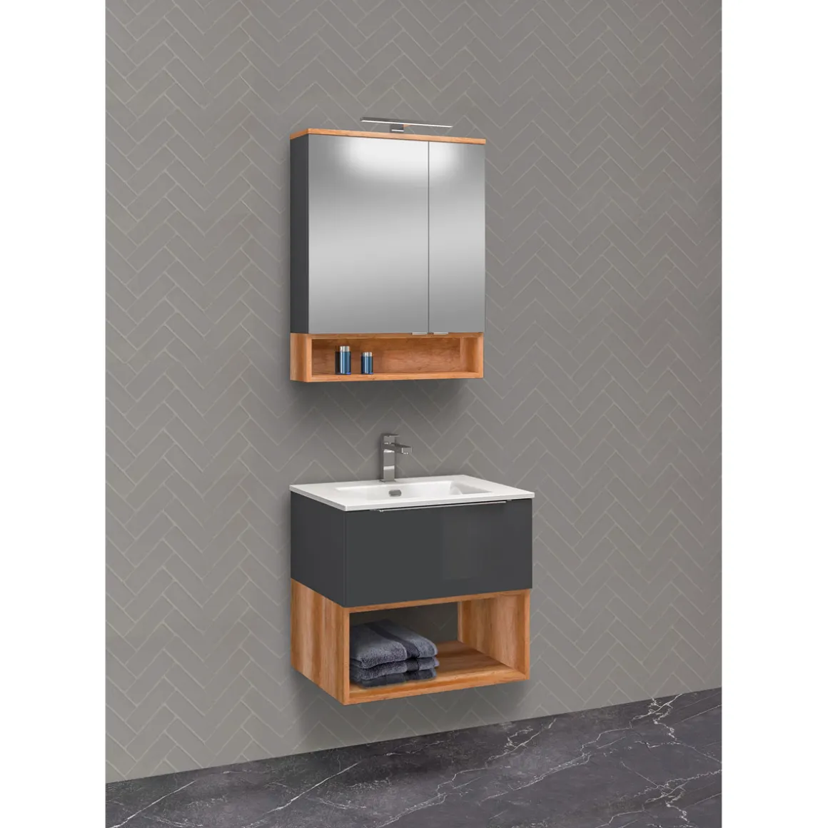 LED-Spiegelschrank Nelle anthrazit Eiche Country 60 cm