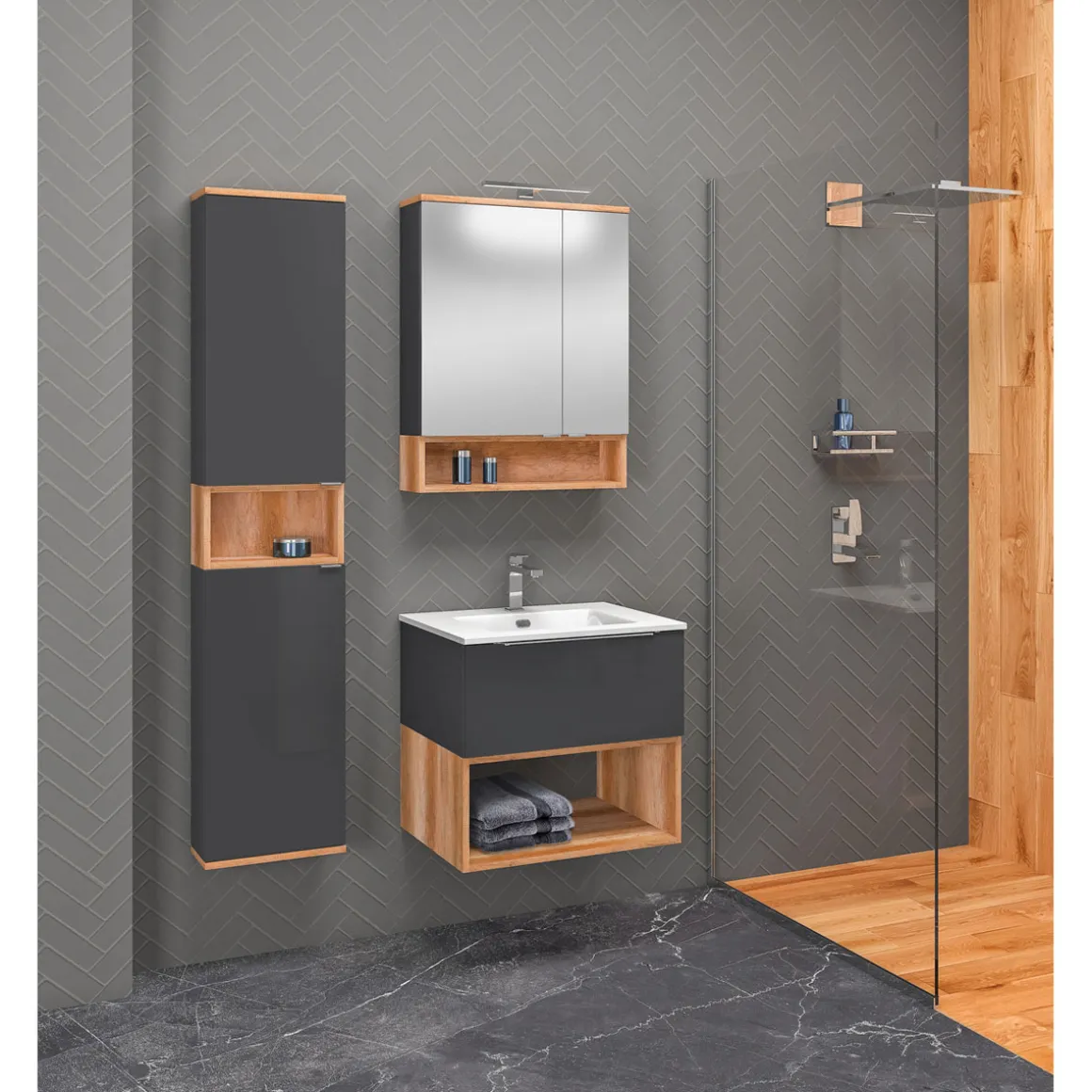 LED-Spiegelschrank Nelle anthrazit Eiche Country 60 cm