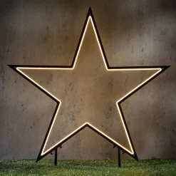 Neon Gartenstecker Stern schwarz mit LED und Timer 90x102 cm