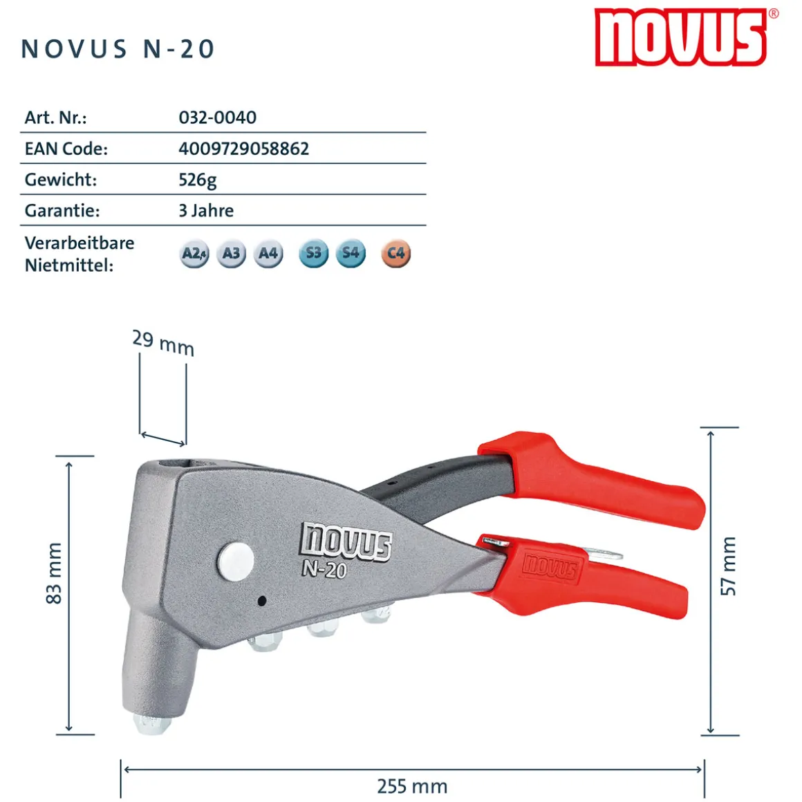Novus Blindnietzange N-20