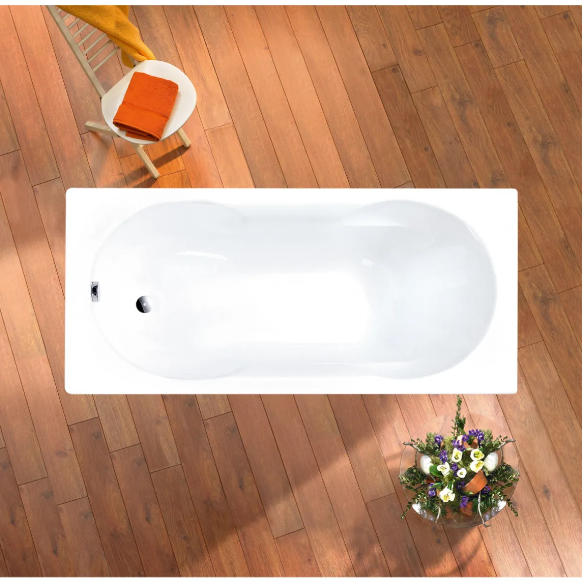 Ottofond Badewanne 170 x 75 cm weiß mit Wannenträger und Ab-/Überlaufgarnitur