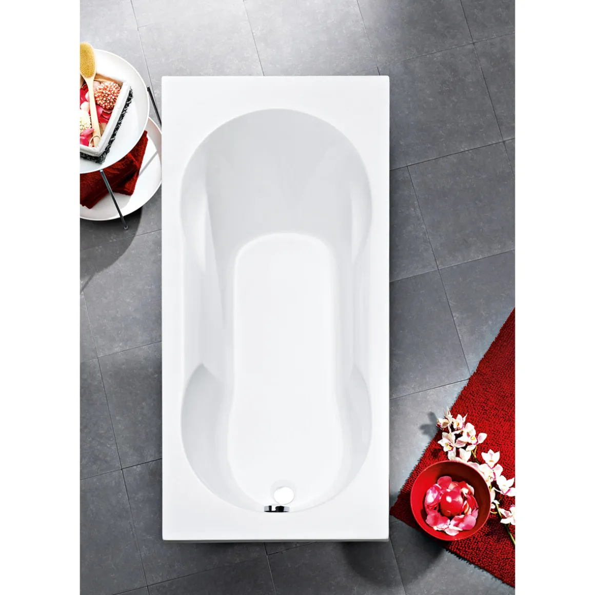 Ottofond Badewanne 170 x 75 cm weiß mit Wannenträger und Ab-/Überlaufgarnitur