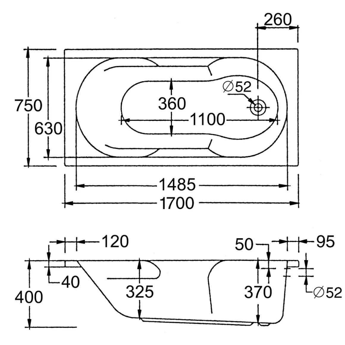 Ottofond Whirlpool-Set Nixe 170 x 75 cm weiß/chrom Typ 3