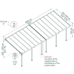 Palram Canopia Capri Alu Terrassenüberdachung Polycarbonat 3x8,6 m grau
