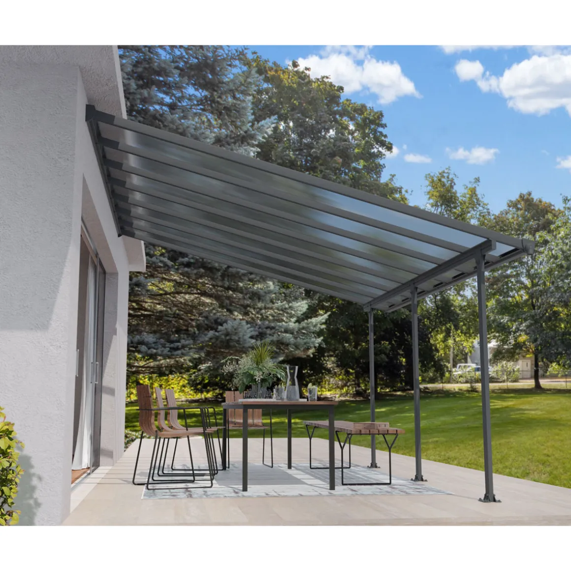 Palram Canopia Feria Alu Terrassenüberdachung Polycarbonat 4x4 m dunkelgrau
