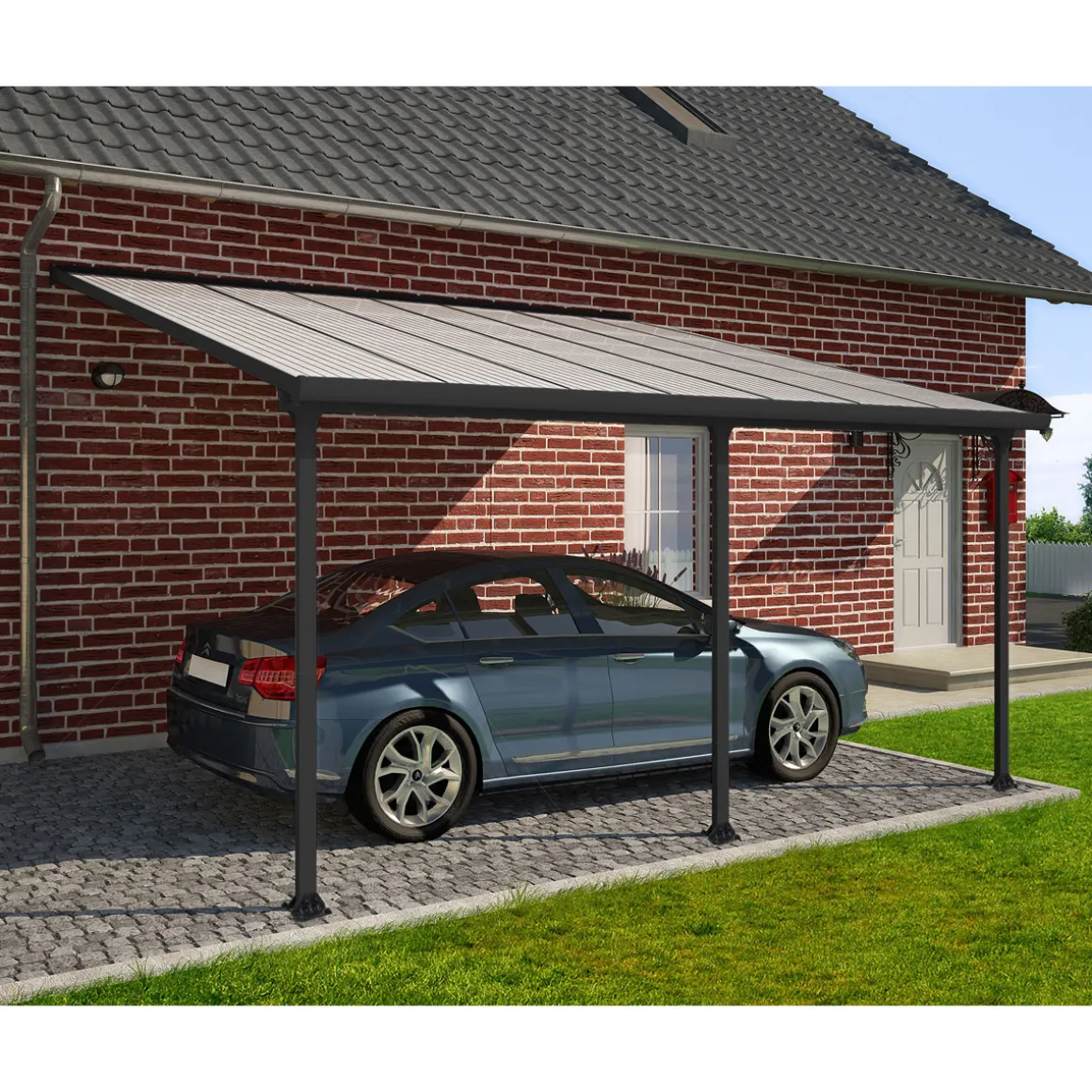 Palram Canopia Feria Alu Terrassenüberdachung Polycarbonat 4x4 m dunkelgrau
