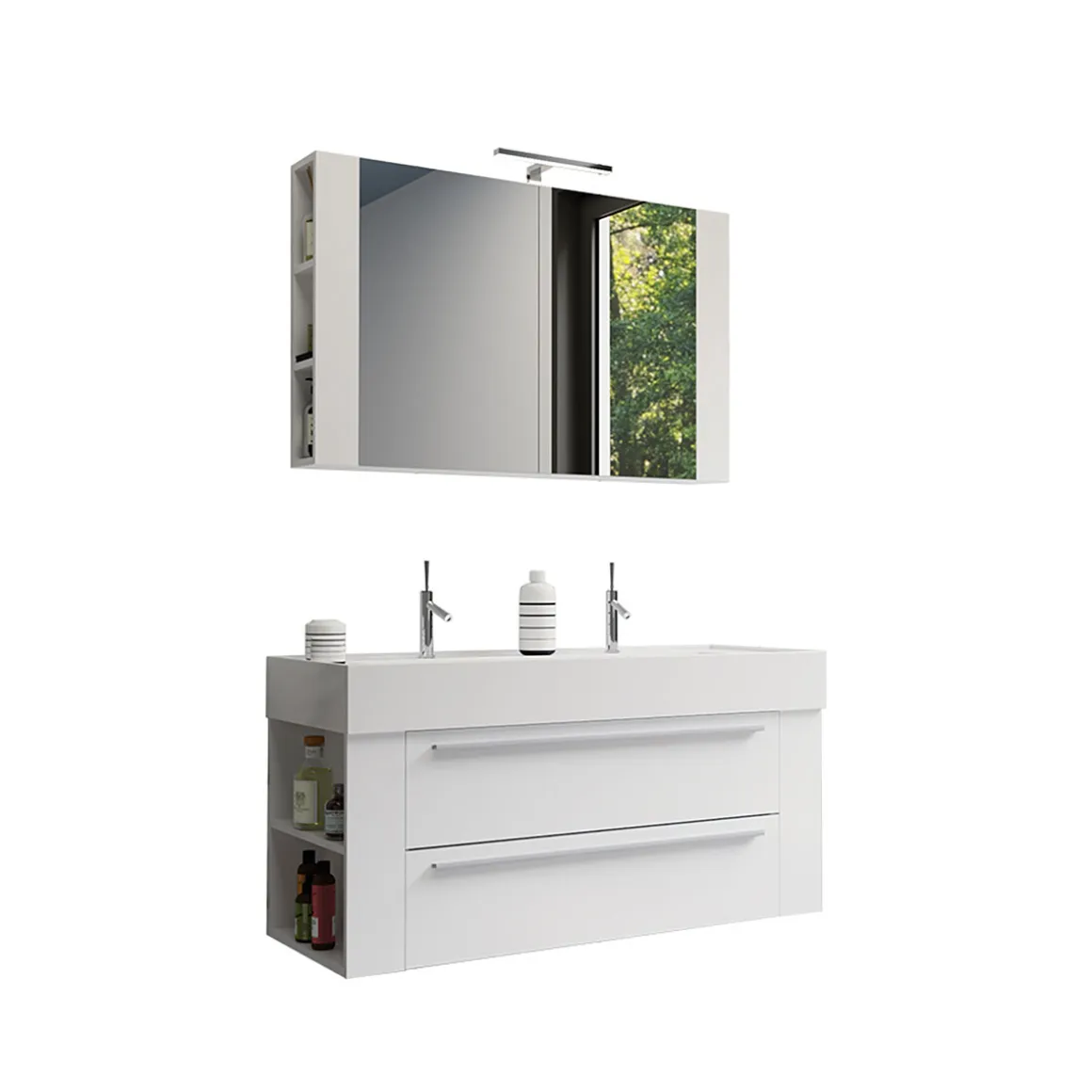Progetto Idea Stella Badmöbel DOMUS 120 weiß mit Spiegelschrank und Lampe