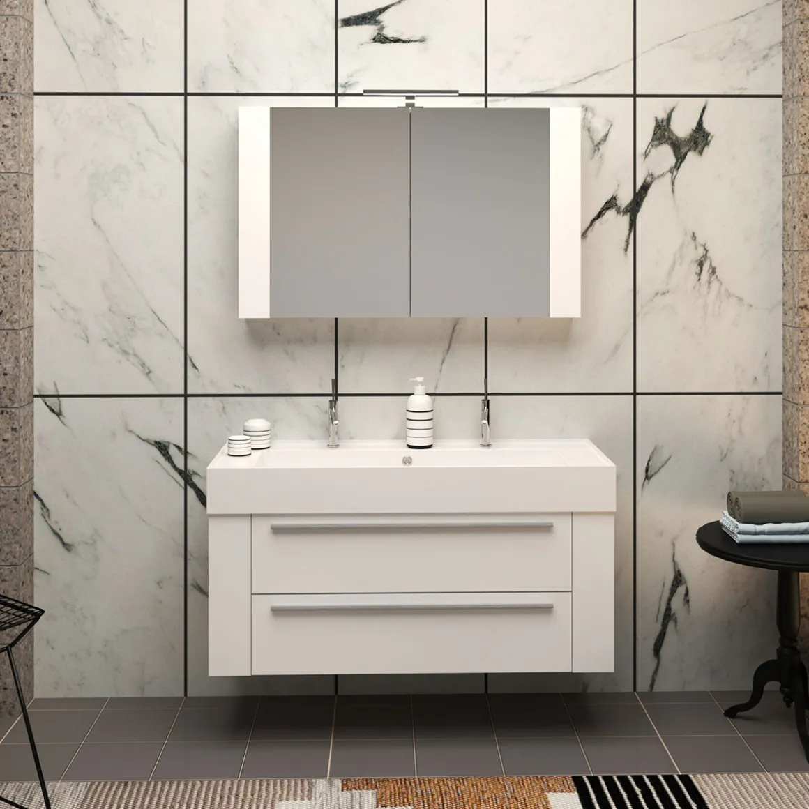 Progetto Idea Stella Badmöbel DOMUS 120 weiß mit Spiegelschrank und Lampe