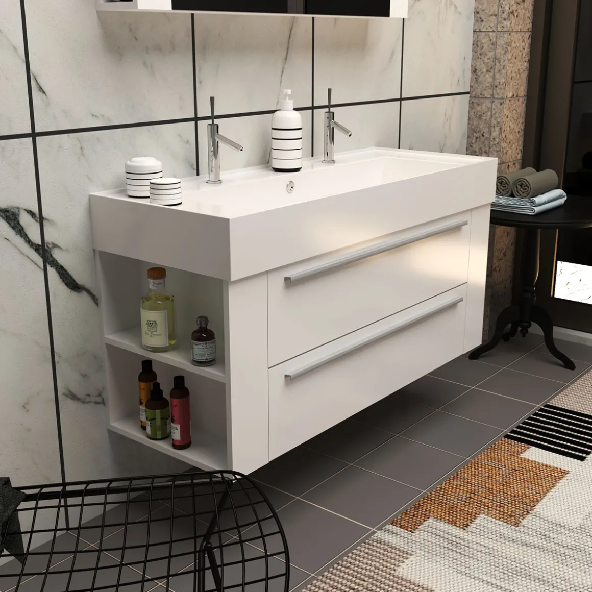 Progetto Idea Stella Badmöbel DOMUS 120 weiß mit Spiegelschrank und Lampe