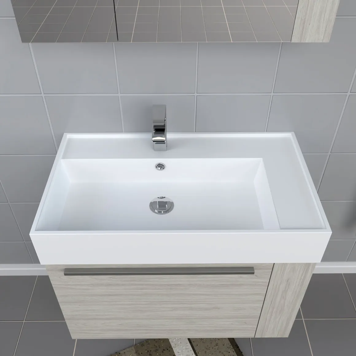 Progetto Idea Stella Badmöbel DOMUS 80 Ulme creme mit Spiegelschrank und Lampe