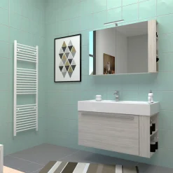 Progetto Idea Stella Badmöbel DOMUS 100 Ulme creme mit Spiegelschrank und Lampe