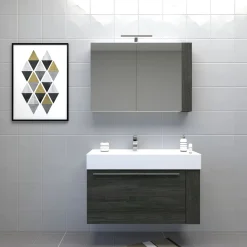 Progetto Idea Stella Badmöbel DOMUS 100 Ulme onyx mit Spiegelschrank und Lampe