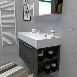 Progetto Idea Stella Badmöbel DOMUS 100 Ulme onyx mit Spiegelschrank und Lampe