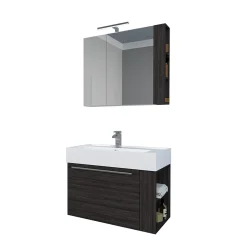 Progetto Idea Stella Badmöbel DOMUS 80 Ulme onyx mit Spiegelschrank und Lampe