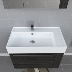 Progetto Idea Stella Badmöbel DOMUS 80 Ulme onyx mit Spiegelschrank und Lampe