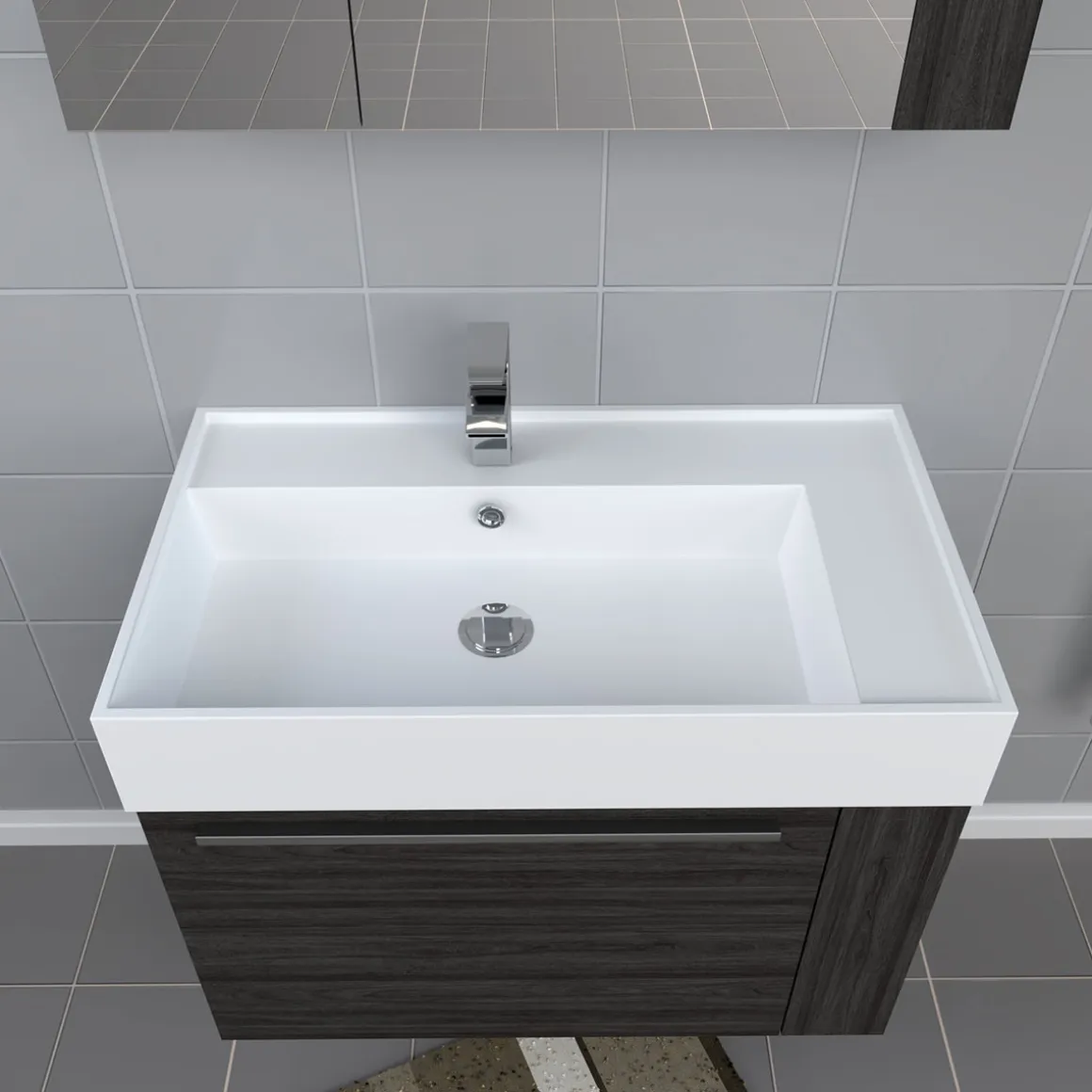 Progetto Idea Stella Badmöbel DOMUS 80 Ulme onyx mit Spiegelschrank und Lampe