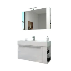 Progetto Idea Stella Badmöbel DOMUS 100 weiß mit Spiegelschrank und Lampe