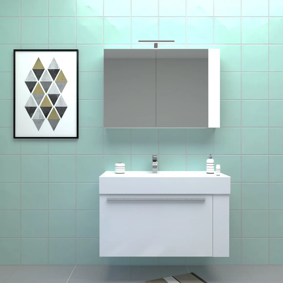 Progetto Idea Stella Badmöbel DOMUS 100 weiß mit Spiegelschrank und Lampe
