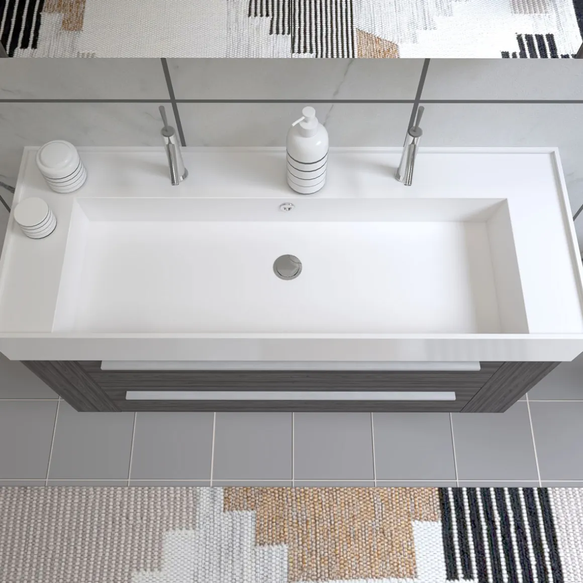 Progetto Idea Stella Badmöbel DOMUS 120 Ulme onyx mit Spiegelschrank und Lampe