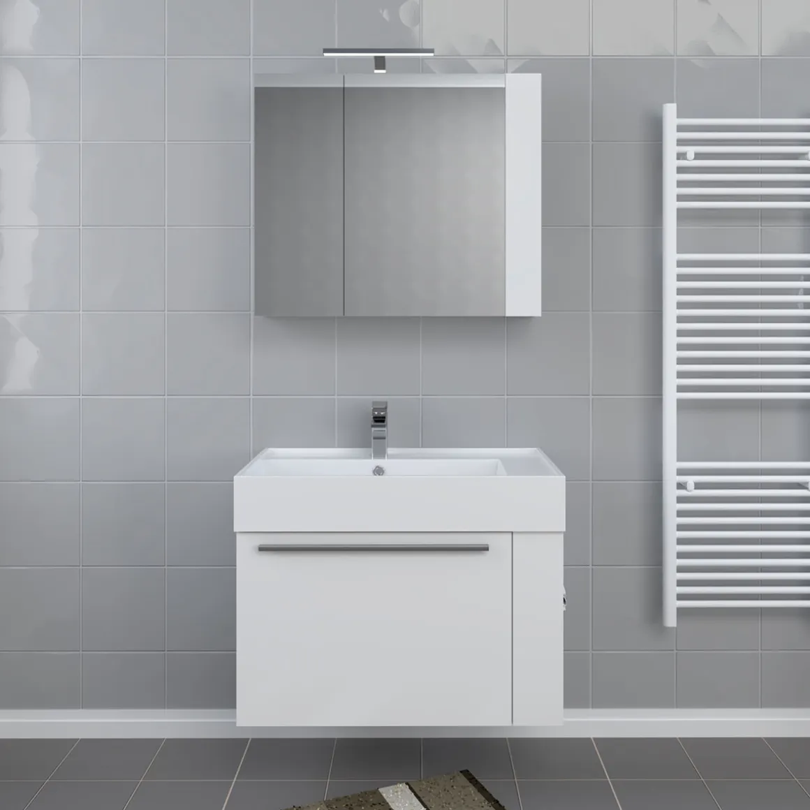 Progetto Idea Stella Badmöbel DOMUS 80 weiß mit Spiegelschrank und Lampe