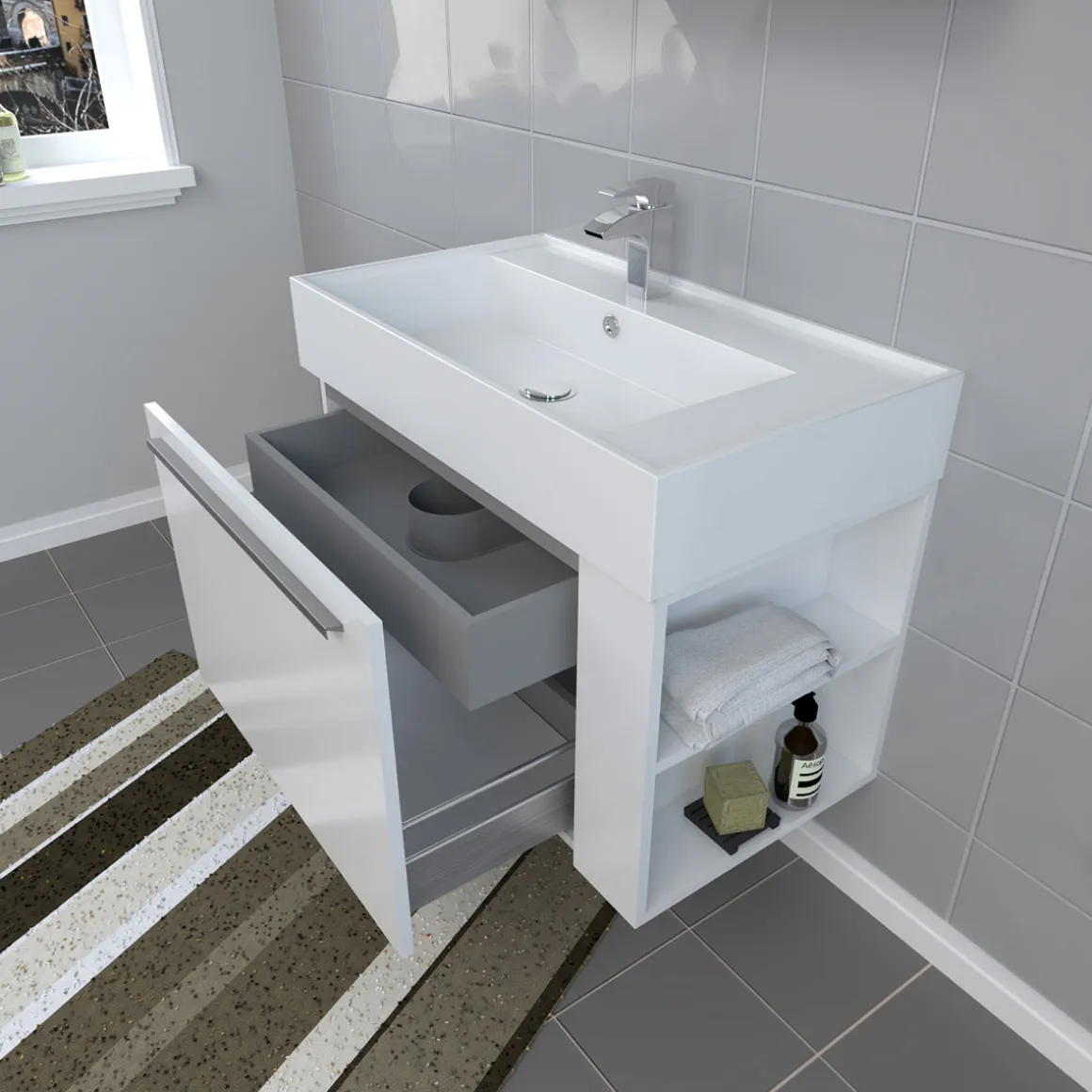 Progetto Idea Stella Badmöbel DOMUS 80 weiß mit Spiegelschrank und Lampe