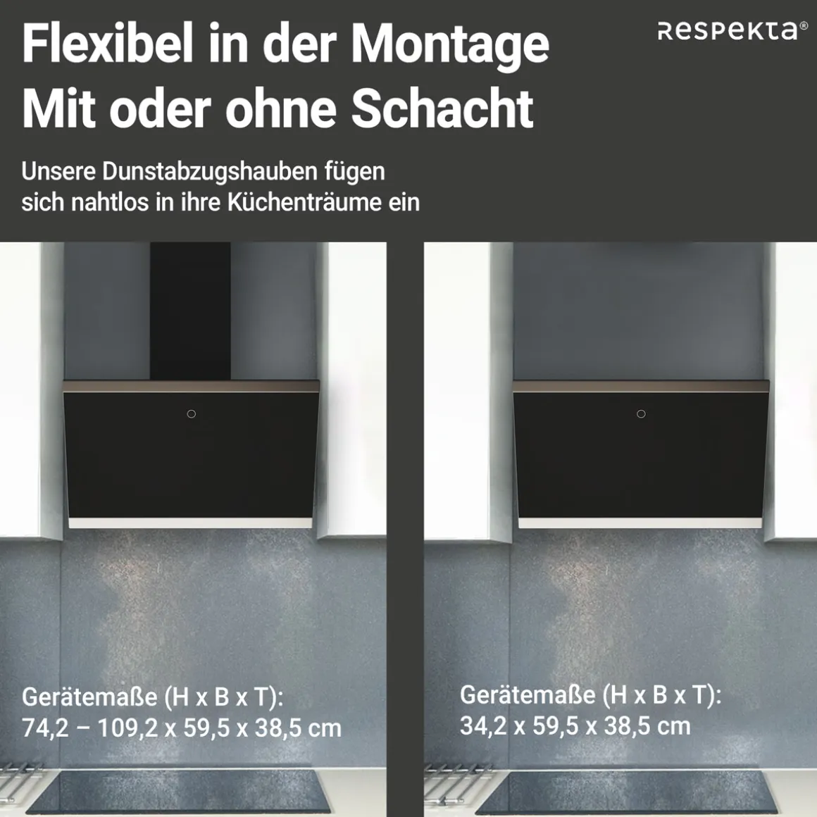 Respekta Haube Schwarz, 60 cm, EEK A++9 Leistungsstufen LED-Beleuchtung