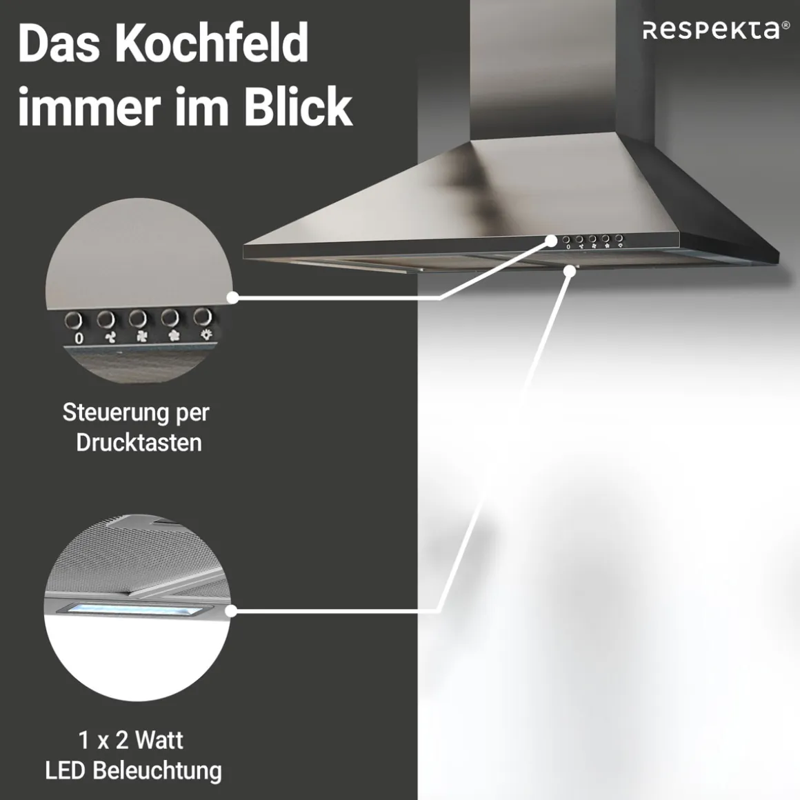 Respekta Nola Kaminhaube CH22058IXB 60 cm Edelstahl