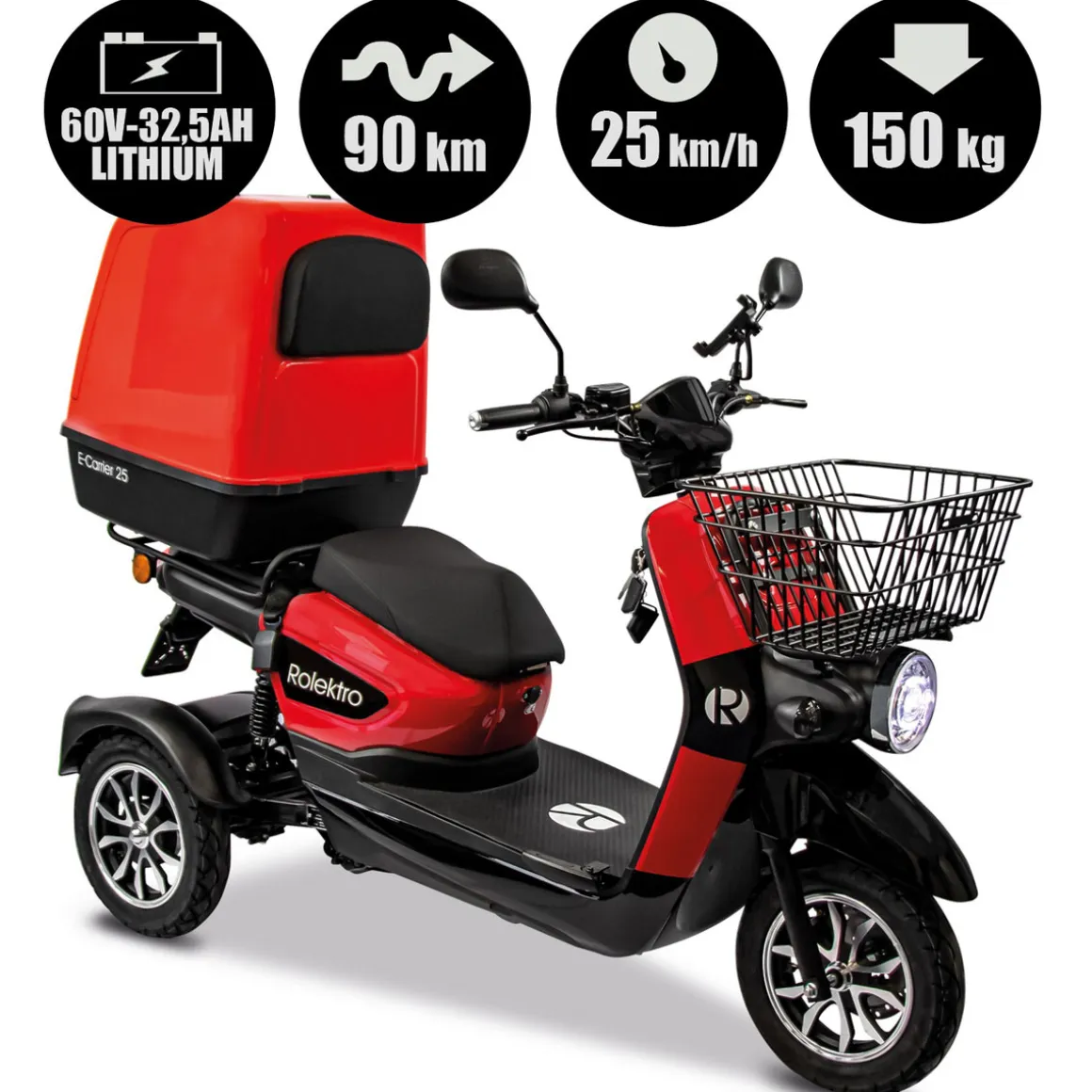 Rolektro E-Carrier „25 V.3“ Rot, mit Koffer