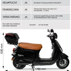 Rolektro Retro Roller E-Roller 45 km/h Lithium V.2021 Schwarz 60V-27,5Ah 2000W