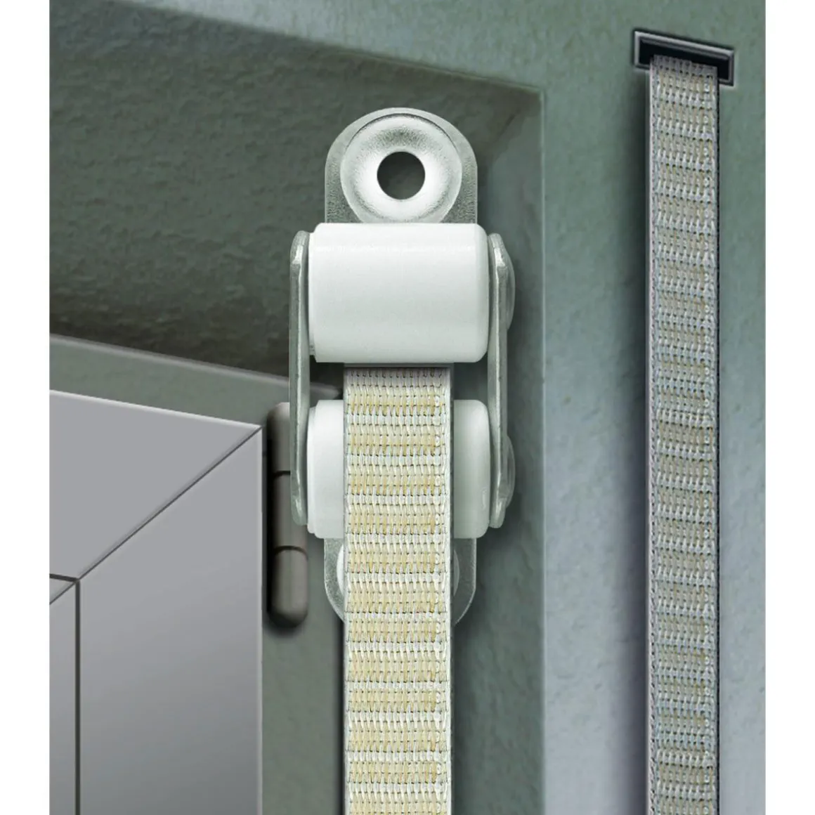 Schellenberg Doppelleitrolle Mini für 14 mm Gurtband weiß